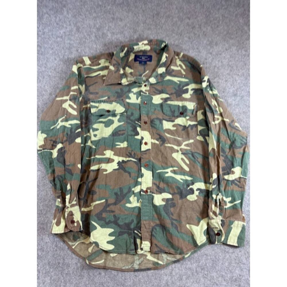 VTG Williams Bay Woodland Camo Flannel Button Down Shirt Mens XL Hunting Grunge